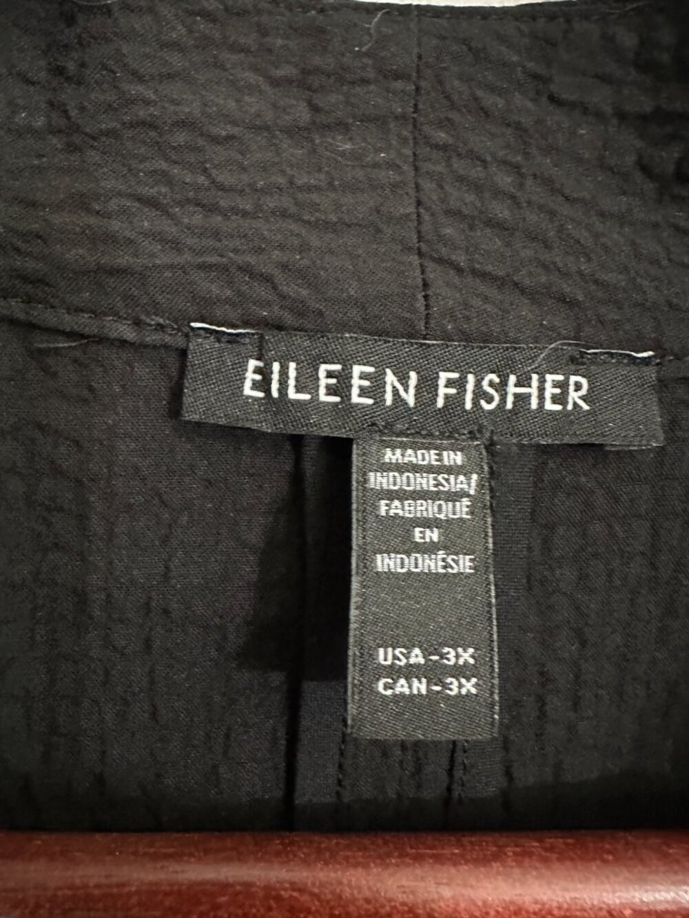 Eileen Fisher Crinkle Open Front Jacket Cardigan 3X Organic Cotton Black - Picture 3 of 5